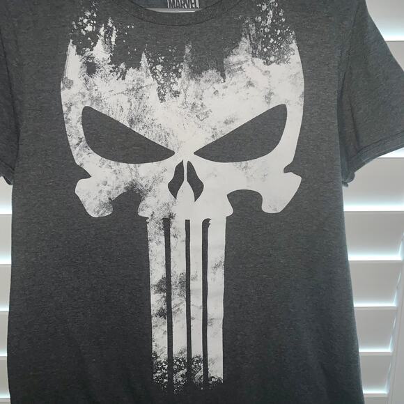 The Punisher Skull Logo Symbol White Skeleton l Gray Marvel T-Shirt - Picture 8 of 12